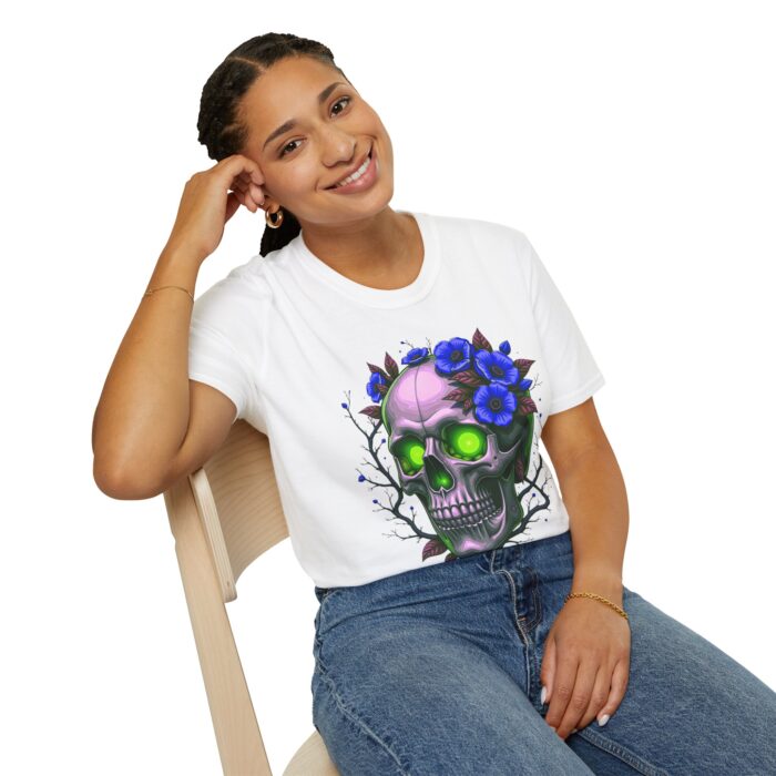 Floral Skull Unisex Softstyle T-Shirt - Edgy Graphic Tee - Image 5