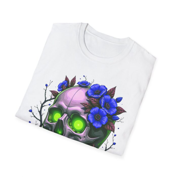 Floral Skull Unisex Softstyle T-Shirt - Edgy Graphic Tee - Image 3