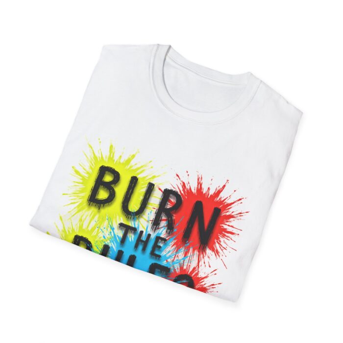 Bold 'Burn the Rules' Unisex Softstyle T-Shirt – Creative Art Tee for Free Spirits - Image 4