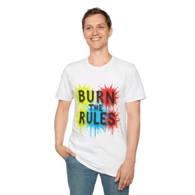 Bold 'Burn the Rules' Unisex Softstyle T-Shirt – Creative Art Tee for Free Spirits